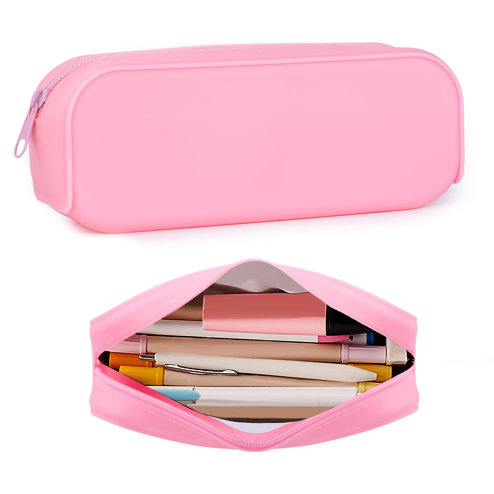 HORJOR Transparent School Pencil Case Silicone Pencil Case Transparent PVC Large Capacity Makeup Bag for Children, Adults and Schools, Pink, 22 * 5 * 2cm, Pink