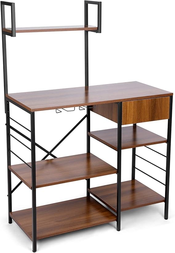 amzdeal Küchenregal aus Metall, Bäckerregal mit Schublade, Standregal