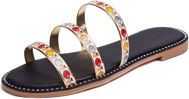 gold flat slide sandals