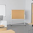 EMMA + OLIVER 53" W x 59" H Reversible Mobile Cork Bulletin Board and White Board with Pen Tray