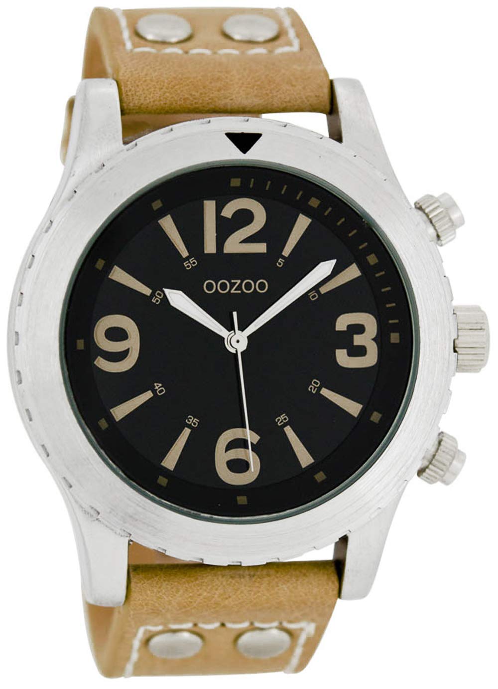 Oozoo XL Watch with Leather Strap Special Item Outlet, C6112 - Black/Sand