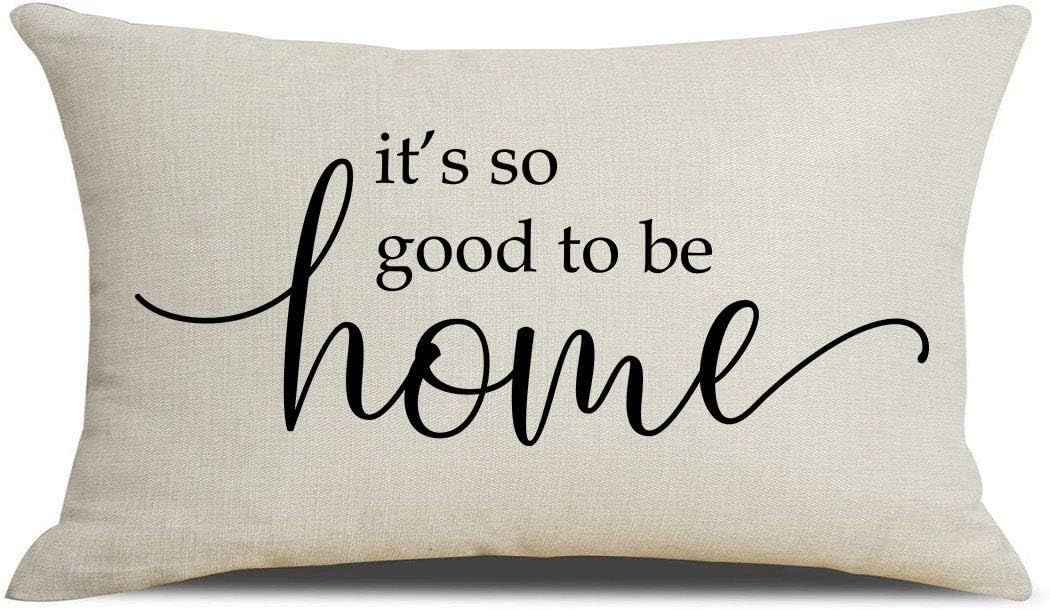 PSDWETS Farmhouse Throw Pillow Covers with It's So Good to Be Home Quotes Cotton Linen Pillow Covers 12 x 20 Inches for Rustic Modern Farmhouse Decor