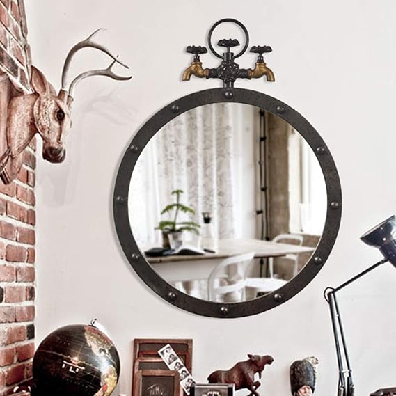 GJHmirror Vintage Wrought Iron Bathroom Mirror, Industrial Style Wall