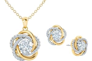 The Danbury Mint Perfectly Paired Love Knot Necklace w/Love Knot Earrings, Matching Necklace & Earrings Set, 14k Gold Necklace for Women, Luxurious Pendant w/Over 85 Diamonisse Stones #4922-0098
