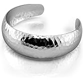 Dankadi 925 Sterling Silver Polished Hammered Bangle for Women Wide Cuff Groove Open Bracelet Adjustable Handmade Jewelry Gift
