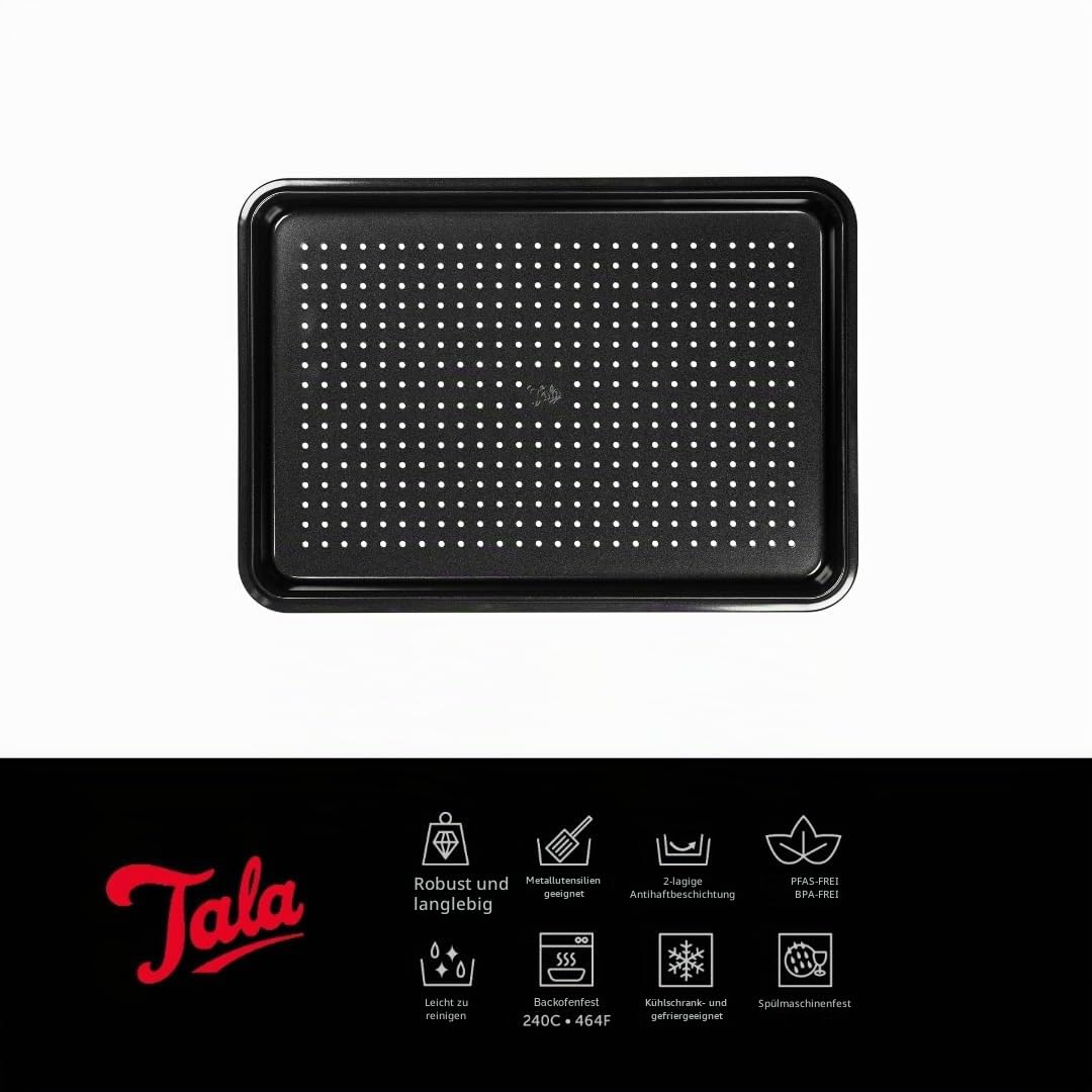 Tala Performance Perforiertes Backblech 39,4 x 26,8 cm, 1 mm Karbonstahl, Eclipse Antihaftbeschichtung, für Ofenpommes und Pizza 2