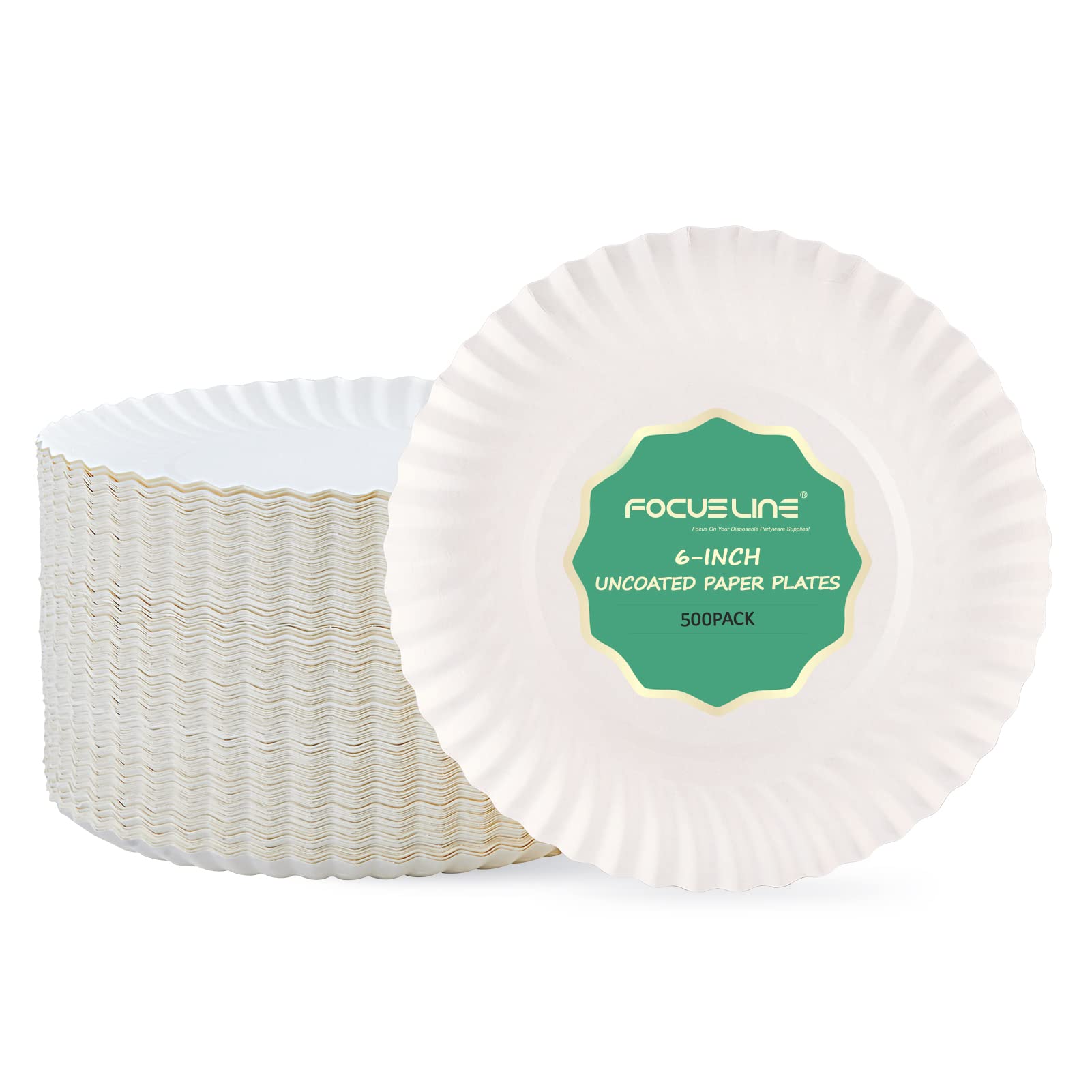 Photo 1 of FOCUSLINE 6 Inch White Paper Plates 500 Count, Uncoated Paper Plates, Everyday Disposable Dessert Plates 6" Paper Plate Bulk, Pack of 500 Count