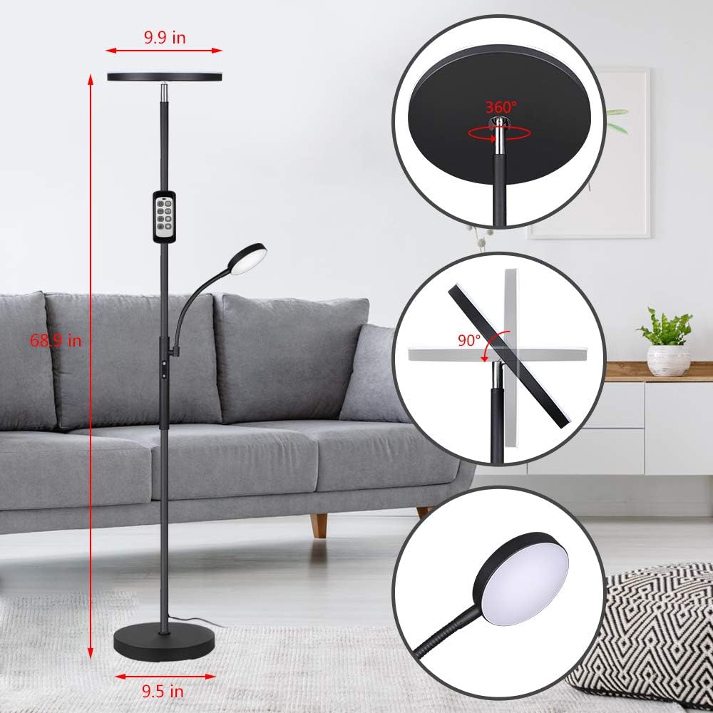 Floor Lamp - Dimunt LED Floor Lamps for Living Room Bright Lighting, 27W/2000LM Main Light and 7W/350LM Side Reading Lamp, Adjustable 3 Colors 3000K/4500K/6000K Tall Lamp with Remote & Touch Control: Home Improvement