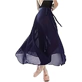 Daydance Women's Ballet Skirts Long Sheer Dance Skirts Black with Tie Waist