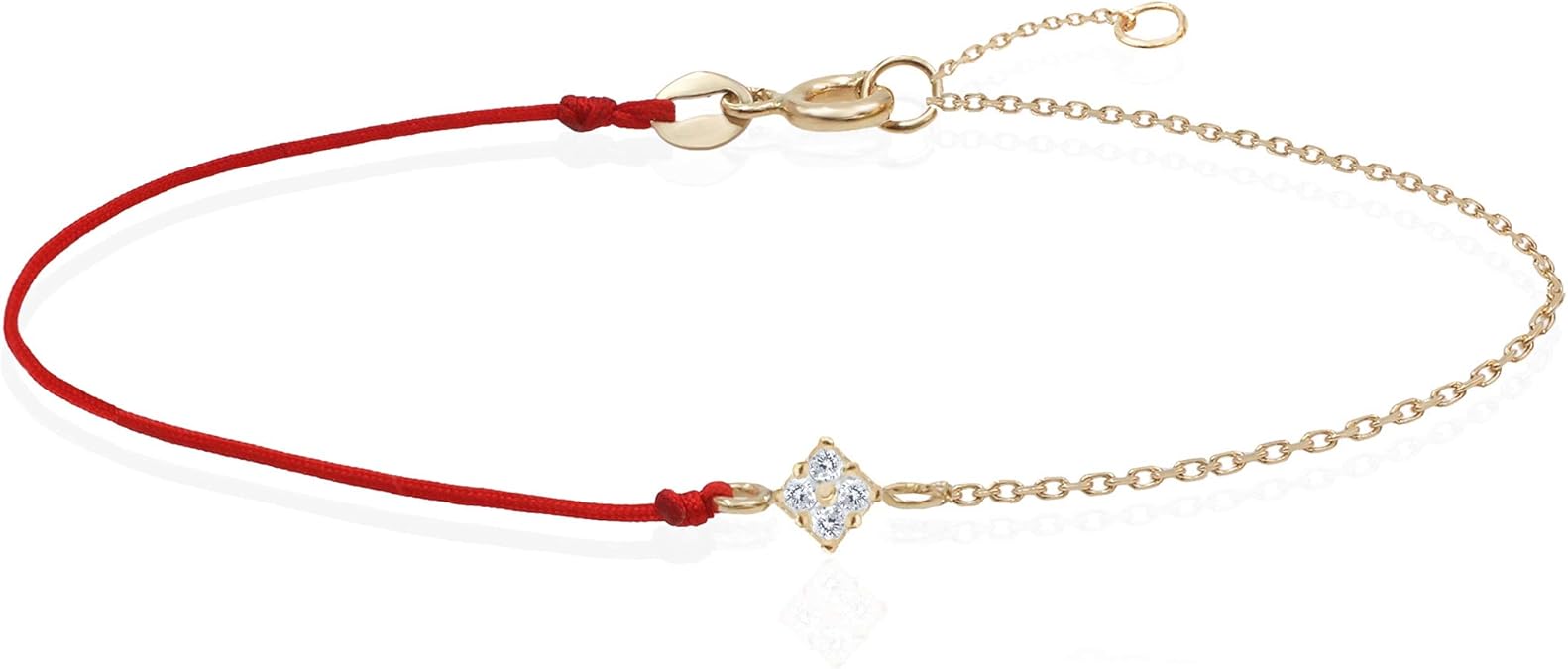 18K Solid Gold Diamond Red String Bracelet, Red String Bracelet, Good Luck Bracelet
