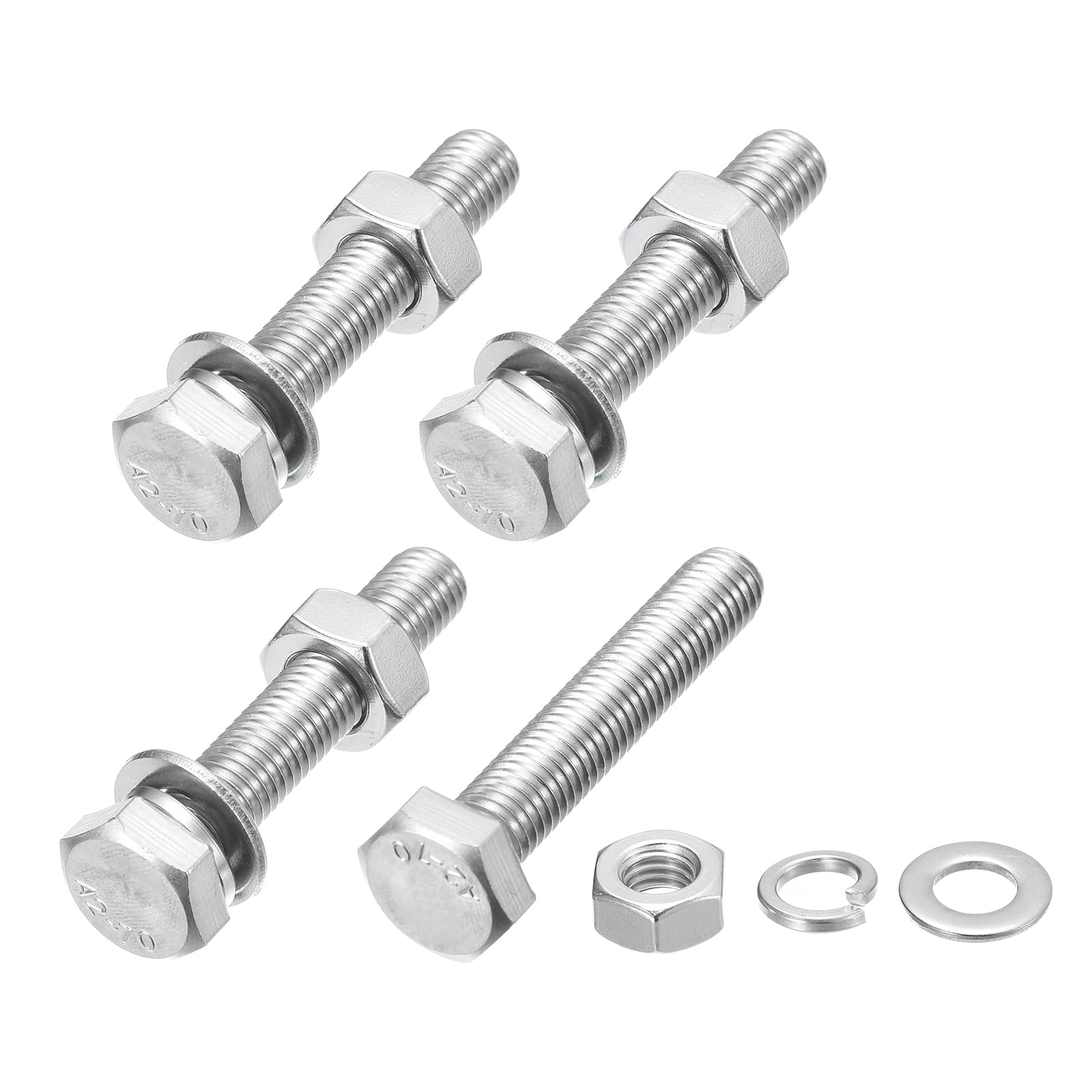 METALLIXITY Hex Head Screws Bolts, Nuts, Flat & Lock Washers Kits (M10-1.5x55mm) 4 Set, Stainless Steel Fully Threaded Machine Screws Bolt Set - for Home Appliance Equipment