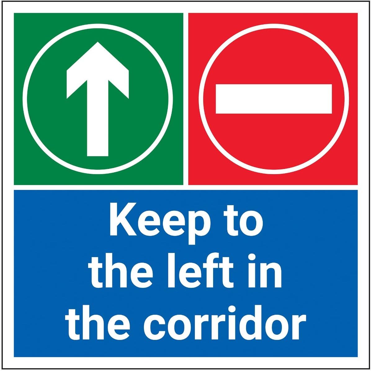 V Safety Keep To The Left In Corridor - 300x300mm - Self Adhesive Vinyl, Multi-color