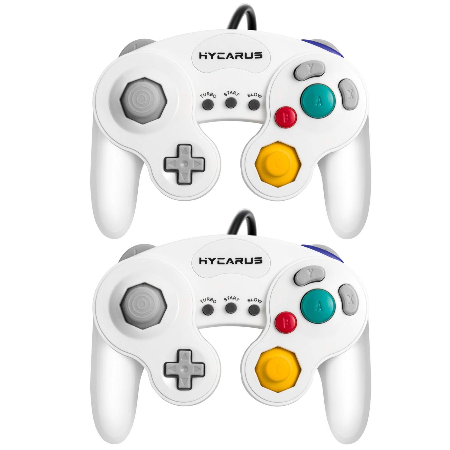 Gamecube Controller, HYCARUS 2 Packs White Game Cube Controller with Turbo and Slow Buttons, Gamecube Controller Switch Edition for Nintendo Gamecube Controller Games (Gamecube Adapter Required)