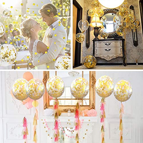 40 Pack Gold Confetti Balloons with Golden Paper Confetti Dots for Birthday Party, Wedding, Bridal Shower, Baby Shower and Holidays - 12 Inch Shining Gold Balloons