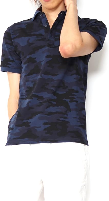 Amazon リピード Repido ポロシャツ メンズ 迷彩ポロシャツ 迷彩カモフラ総柄ポロシャツ 迷彩ブルー M ポロシャツ 通販