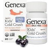 Genexa Kids Cold Crush | Multi-Symptom Cough & Cold, Sore Throat, Congestion Relief for Children | Acai Berry Flavor | Organic & Non-GMO | Homeopathic Remedy Made Clean | 60 Chewable Tablets Age 4-11​
