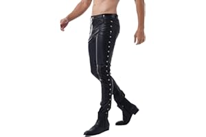 LiiYii Men's Faux Leather Skinny Pants Stage Club Long Trousers Stretch Tight Gothic Leggings