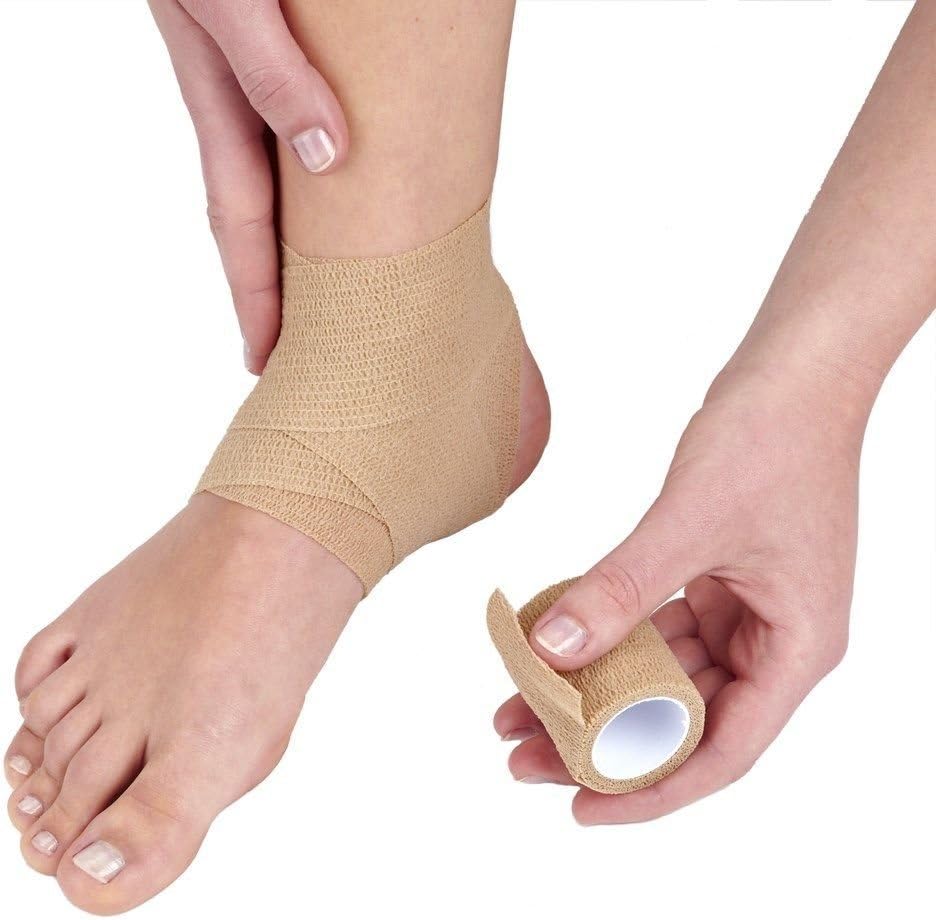 8-Piece Self Adherent Cohesive Wrap Bandages Bundle Pack, 3-in Wide 5 yds Self Adhesive Non Woven Bandage Rolls, Brown Athletic Tape for Wrist & Hand, Premium-Grade Medical Stretch Wrap, Ankle Tape: Health & Personal Care