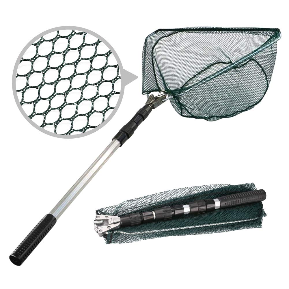 HEYOMART Fishing Landing Net Telescope Foldable Collapsible Extensible for Bird Fish Catch Release Lightweight Portable Aluminum Alloy Frame Handle