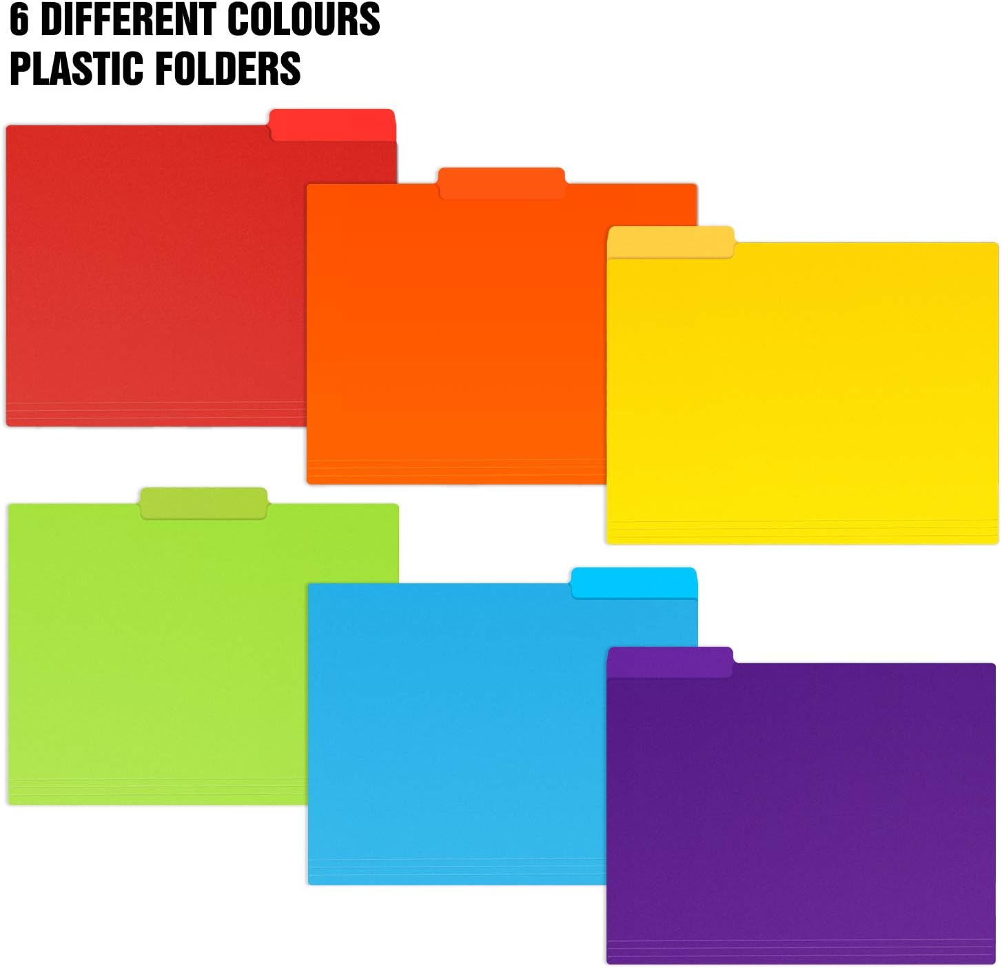 EOOUT 1/3-Cut Tabs, 30pcs Plastic Colored File Folder, Letter Size File Jacket, 6 Assorted Colors with Erasable Category Labels : Office Products