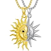 LONAGO Couple Sun and Moon Necklace 925 Sterling Silver Matching Pendant for Him and Her, Romantic Anniversary Valentine's Jewelry Gift for Men and Women