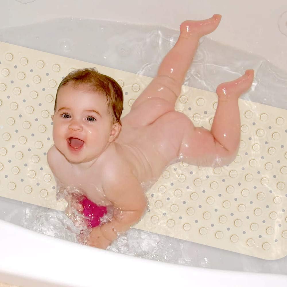 YINENN Bath Tub Shower Mat 40x16 Inch Non-Slip and Latex Free,Bathtub Mat with Suction Cups, Machine Washable Bathroom Mats with Drain Holes (Beige): Health & Personal Care