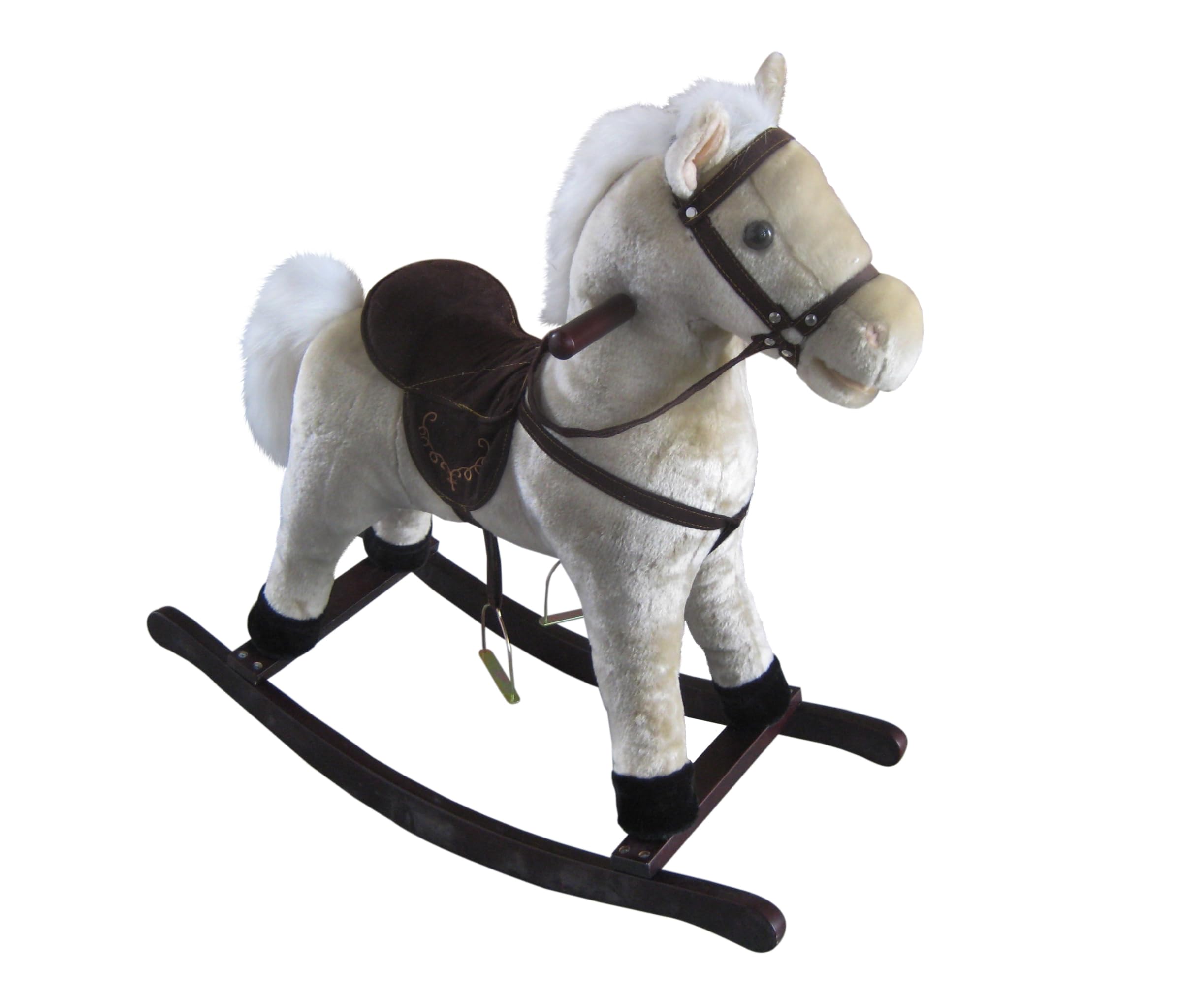 The Rocking Horse Co. - Plush White (off White) Rocking Horse - Soft Finish - Complete with Sounds - On solid wood rockers