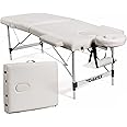 Giantex 84" Massage Table Professional Portable Lash Bed, 2 Folding Lightweight Massage Bed, Aluminum Frame, Height Adjustable, Face Cradle & Side Armrests, Salon Spa Tattoo Bed with Carry Case
