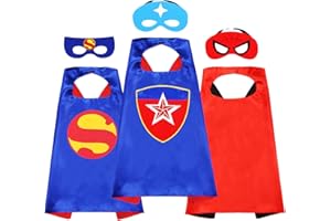 NUGERIAZ Superhero Capes and Masks for Kids Halloween Cosplay Double Side Capes Superhero Toy Kids Best Gifts