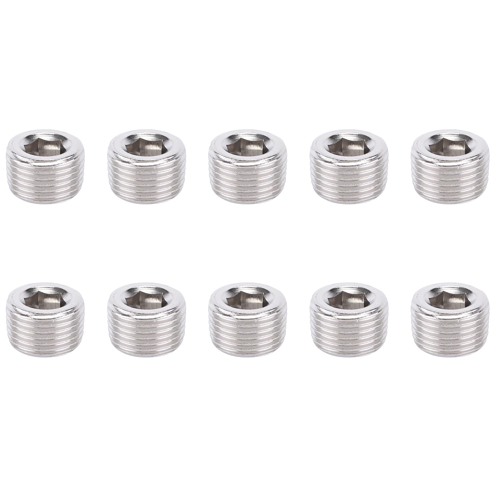 1/8" Stainless Steel Pipe Plugs, Male Thread, Inner Hex Head, Pneumatic Fittings Adapters End Caps, 10 Pcs