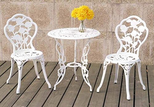 3PCS Bistro Set Outdoor Patio Garden Round Table Chairs Rose Floral in White Color