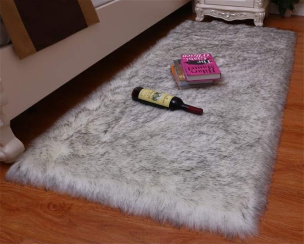 Faux Fur Sheepskin Area Rug, Baby Bedroom Rugs Fluffy Rug Home Decorative Shaggy Rectangle Carpet, 2x3 Feet, White with Grey Top