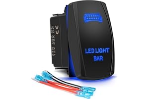 FABOOD F LED Light Bar Rocker Switch 5Pin Laser On/Off Blue LED Light 20A/12V 10A/24V Toggle Switch with Jumper Wires Set for Automotive Boat Marine Truck Jeep Off-Road Bus RV