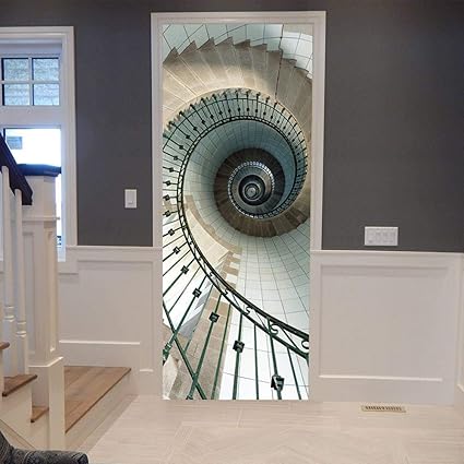 YWGMT 3D Puerta Mural Escalera De Caracol De Vinilo Para Sala De Estar