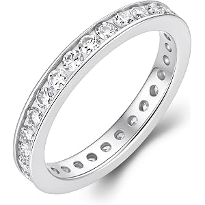 GemSpark Moissanite Eternity Wedding Band Ring for Women 14K Gold Plated Stackable Moissanite Ring Channel Setting D Color VV