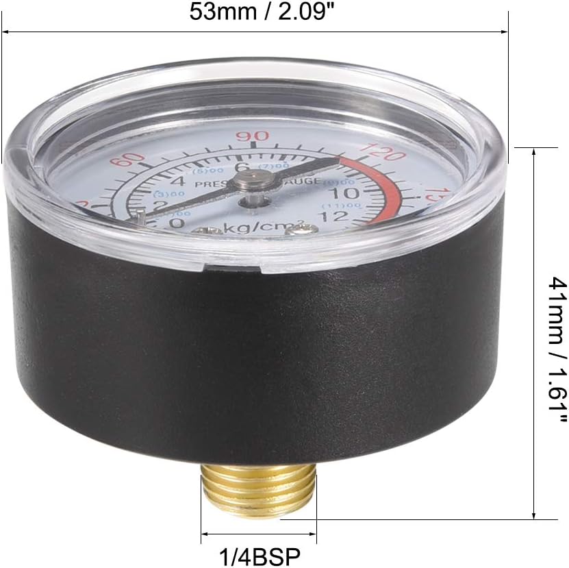 sourcing map Air Compressor Parts Pressure Gauge 1/4BSP 12.5mm Male Thread Back Mount 0-180 PSI, 1/4 Thread - Image 3