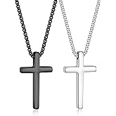 Yooblue Valentines Gifts - 2 Pcs/3 Pcs Cross Necklace for Men, Silver Black Gold Cross Chain Stainless Steel Cross Pendant Jewelry Gifts for Boys Men 16-30 Inches