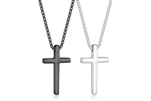 Yooblue 2/3 Pcs Cross Necklace for Men, Silver Black Gold Cross Chain Necklace, Stainless Steel Cross Pendant Jewelry Gifts for Men 16-30 Inches