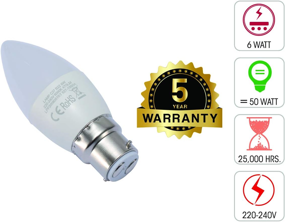 TEKLED® C37 LED Candle Bulbs, 6000k Daylight, 6 Count (Pack of 1) - Image 4