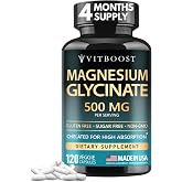VITBOOST Magnesium Glycinate 500mg - Support Sleep 120 Veggie Capsules | Stress Support High Absorption Chelated Supplement - Non-GMO, 3rd Party Tested - Made in USA