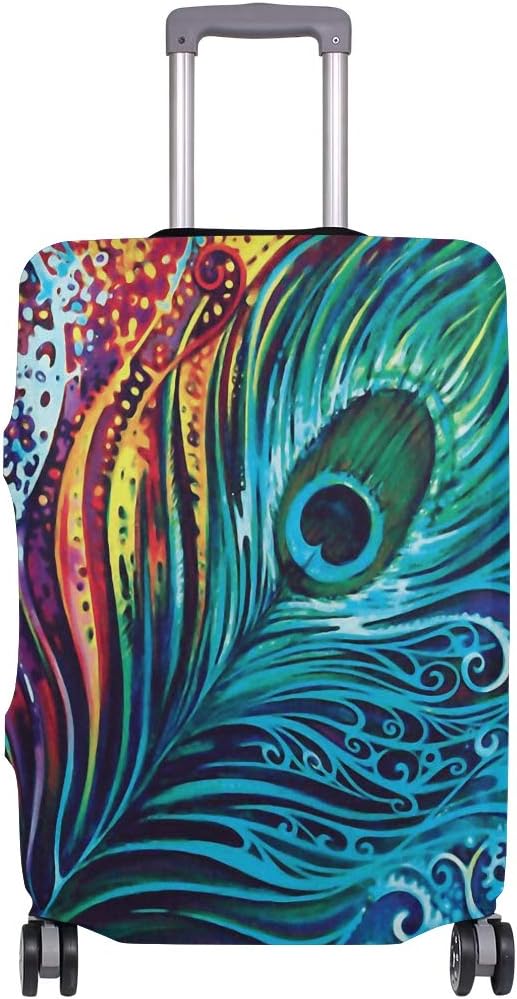 Luggage Cover Vibrant Peacock Feather Suitcase Protector