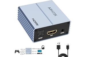 Arvitek HDMI Audio Extractor 4K@30Hz, HDMI to Optical 5.1 S/PDIF & 3.5mm AUX Audio Adapter, 192KHz Audio Converter for Blu-Ray Player, TV Box, Soundbar, Amplifier, Headphone, Support PCM Dolby
