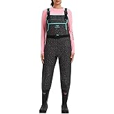BASSDASH Women Neoprene Chest Waders Leopard for Fishing Hunting with 400 Grams Insulated Rubber Boot Foot