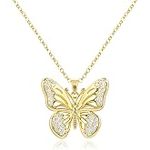 MOONWALTZ Gold Butterfly Necklace for Women 14K Gold Plated Hollow Butterfly Pendant Necklace Cubic Zirconia Butterfly Charm Necklaces Adjustable Trendy Insect Fairy Jewelry Gift for Women
