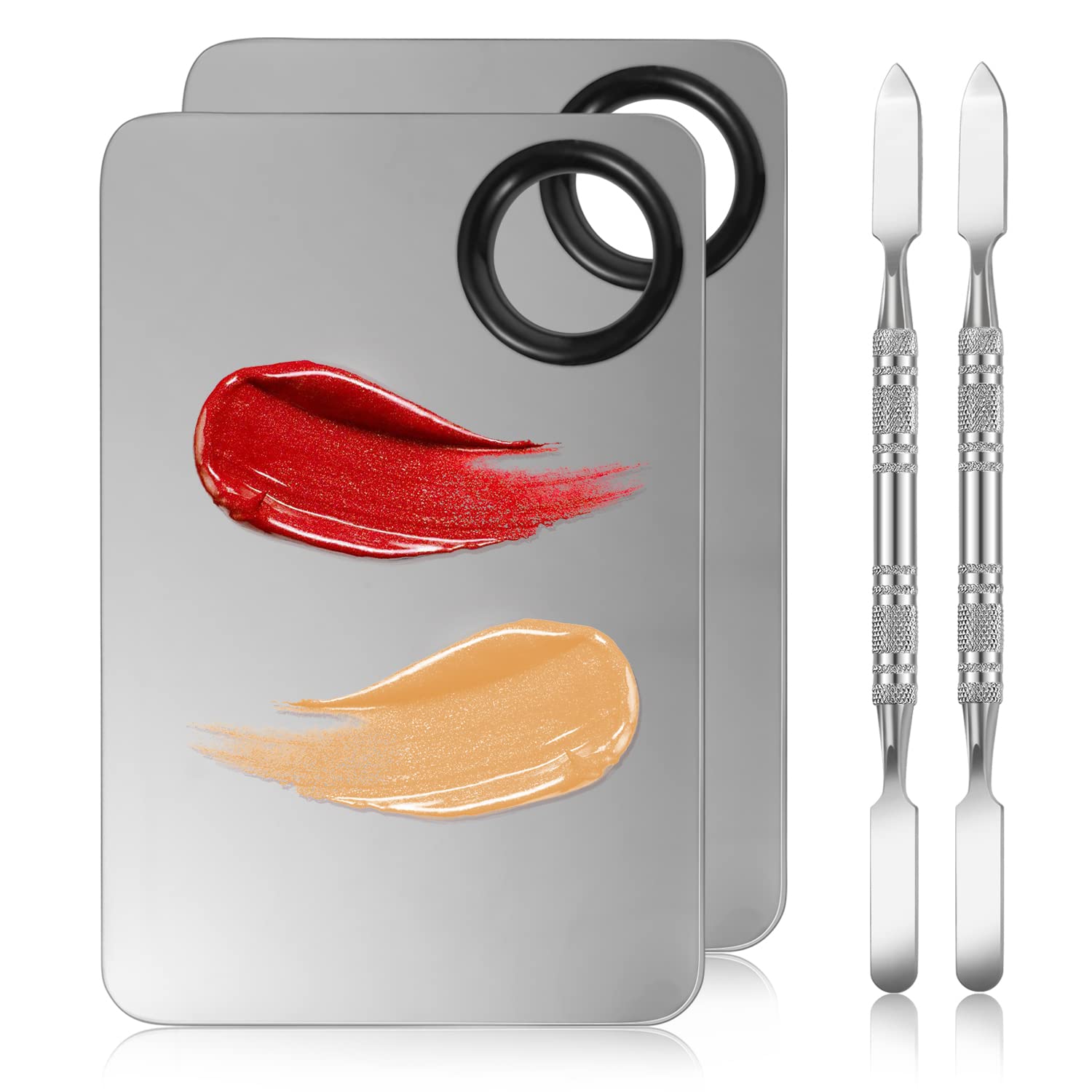 4 in 2 Set Makeup Mixing Palette, Stainless Steel Foundation Palette with Spatula for Mixing Foundation Eye Shadow Eyelash Nail Art…