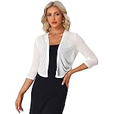 Allegra K Sheer Mesh Bolero Shrugs for Women's Elegant 3/4 Sleeve Lightweight Cropped Cardigan