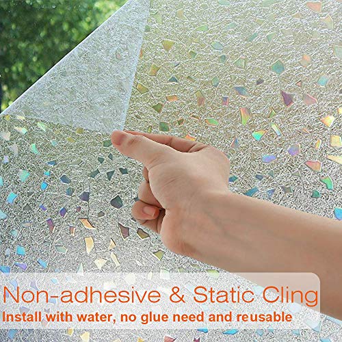 ACMETOP Window Film, Non-Adhesive Window Privacy Film, Heat Control Anti UV Window Stickers, Flower Pattern Static Cling Window Film for Kitchen, Office, Living Room, 17.5 Inch by 78.7 Inch (3D)