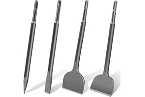 Konvixon 4Pcs SDS Plus Chisels Set, 3” x 10”Flat & 20° Bent Tile Removal Bits， Point & 0.8” x 10”Narrow Flat Chisel in 40Cr Alloy Steel, Fits Most Rotary Hammers & Impact Drills
