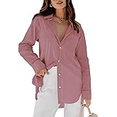 siliteelon Womens Button Down Shirts Dress Shirts Long Sleeve Blouses V Neck Solid Casual Tunics Tops with Pockets