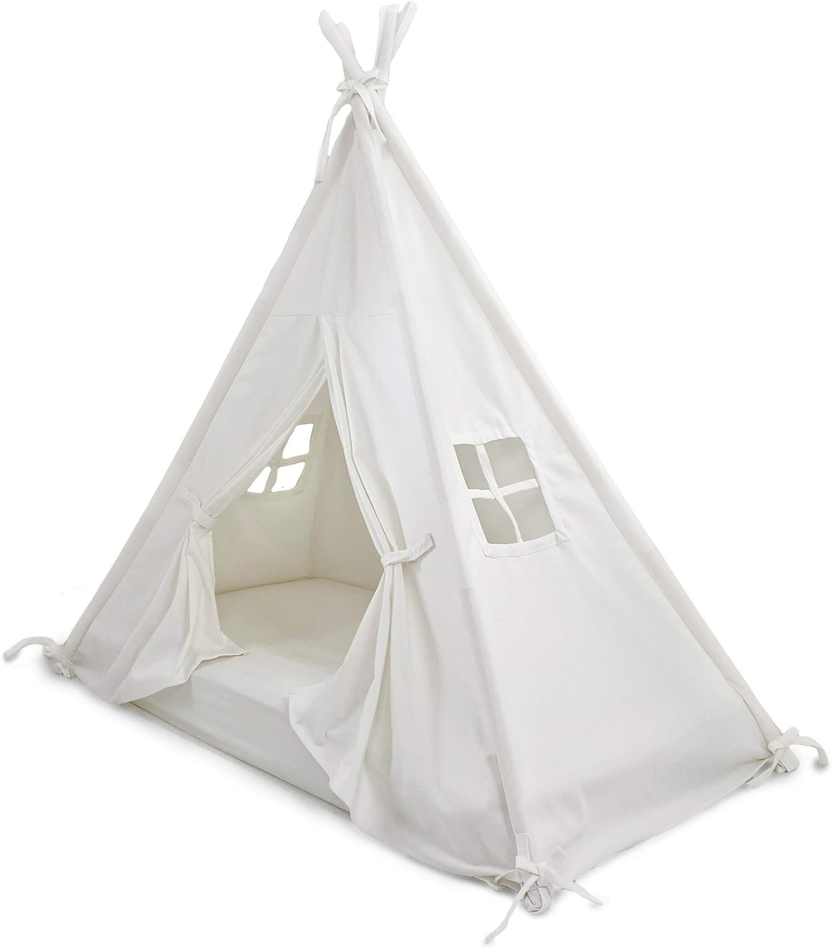 Domestic Objects | Play Tent Bed Canopy | Teepee for Mattress | 100% Cotton Canvas | Premium Quality (Crib/Cot with Door) (White)